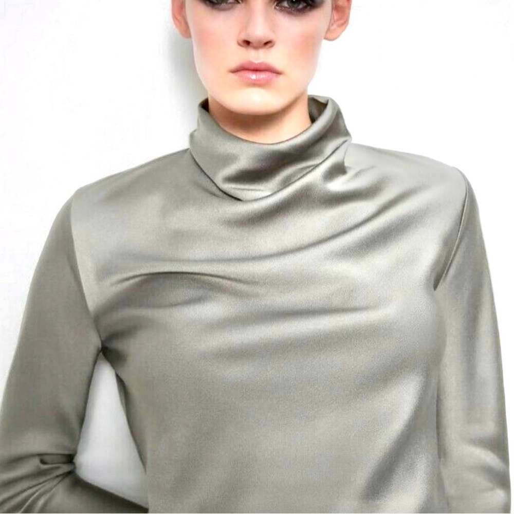 Zara Silver Gray Beige Satin Cowl Drape Blouse Size Small 2433/779/808/S